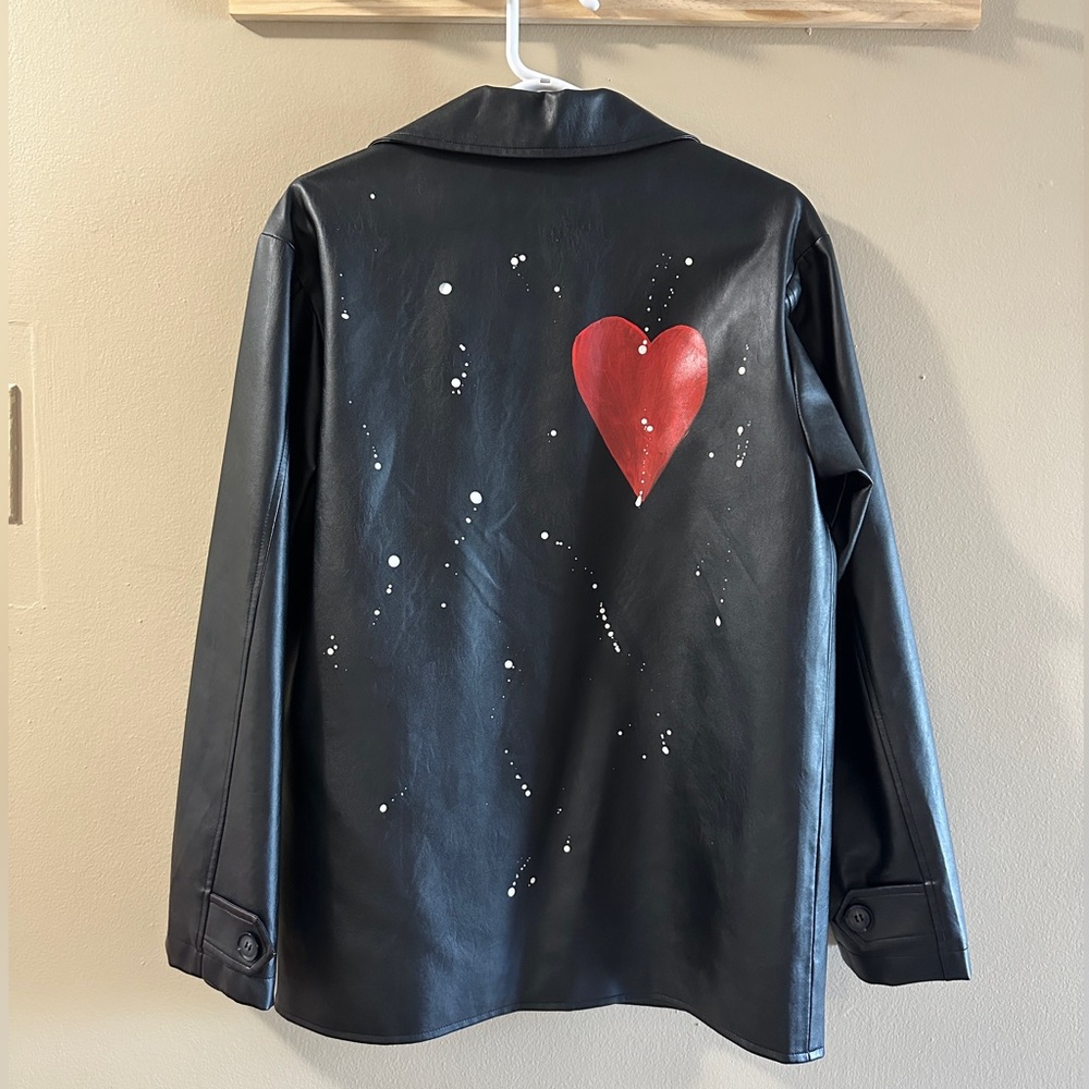 Heart splash-ink leather suit jacket